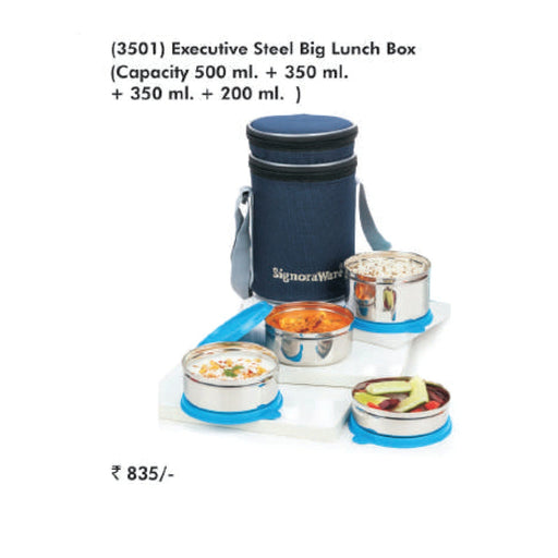 Signora Ware Executive Steel Big Lunch Box - Mudramart Corporate Giftings