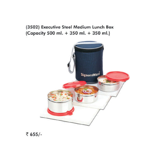 Signora Ware Executive Steel Medium Lunch Box - 3505 - Mudramart Corporate Giftings