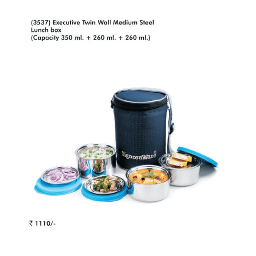 Signora Ware Executive twin Wall Medium Steel Lunch Box - 3537 - Mudramart Corporate Giftings