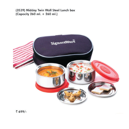 Signora Ware Midday Twin Wall Steel Lunch Box - 3539 - Mudramart Corporate Giftings
