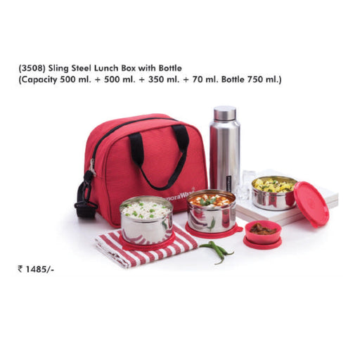 Signora Ware Sling Steel Lunch Box with Bottle - 3508 - Mudramart Corporate Giftings