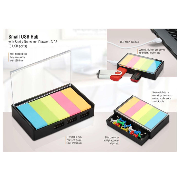 Small USB Hub With Sticky Notes And Drawer | 3 USB Ports - C 98 - Mudramart Corporate Giftings