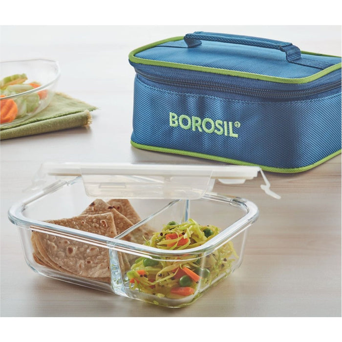 Split Duo Microwavable Glass Lunch Box - 525ml - ITIFGSRE525 - Mudramart Corporate Giftings