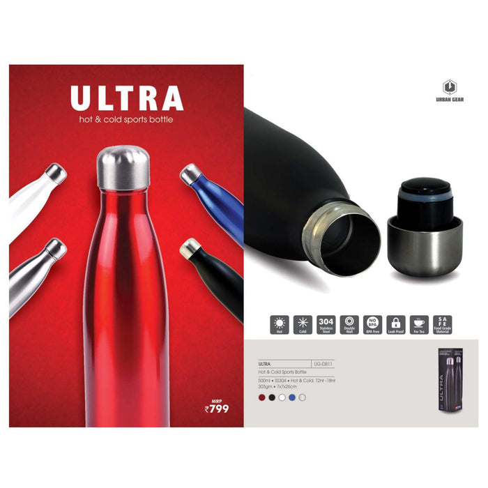 Stainless Steel Hot & Cold Sports Bottle - 500ml - UG-DB11 - Mudramart Corporate Giftings