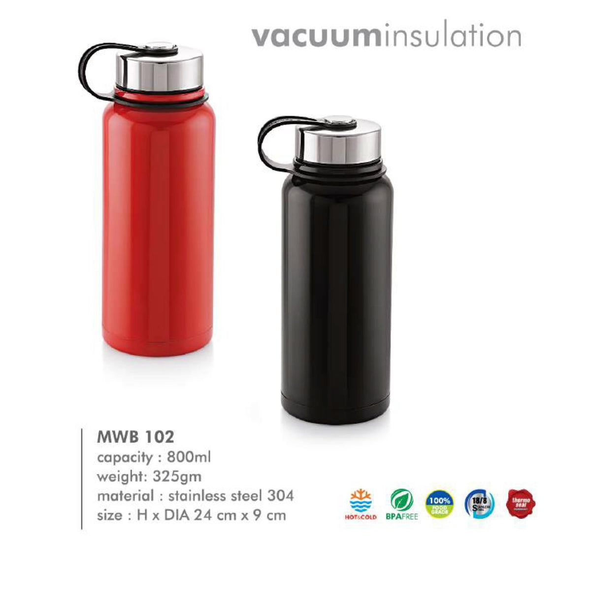 Stainless Steel Vacuum Bottle MWB 102 800ml — Mudramart