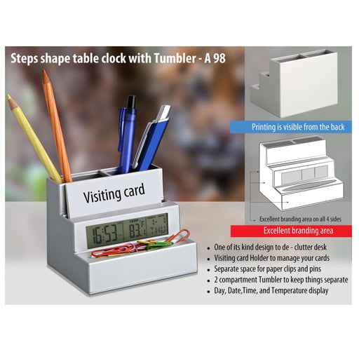 Steps Shape Table Clock with Tumbler - A 98 - Mudramart Corporate Giftings