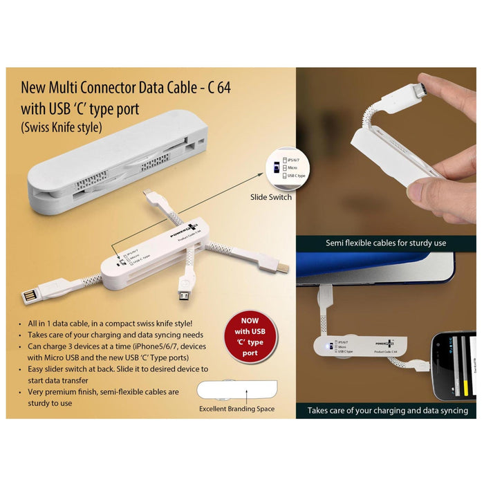 Swiss Knife Style Multi Connector Data Cable Set with USB C Type - C 64 - Mudramart Corporate Giftings