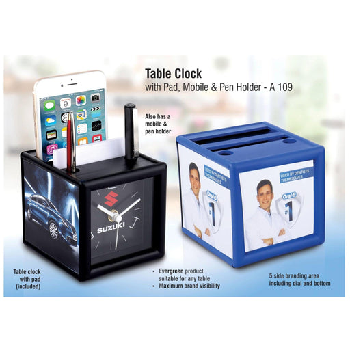 Table Clock with Pad and Mobile Holder - A 109 - Mudramart Corporate Giftings