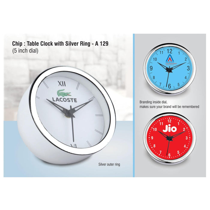 Table Clock with Silver Ring - 5" Dial - A 129 - Mudramart Corporate Giftings