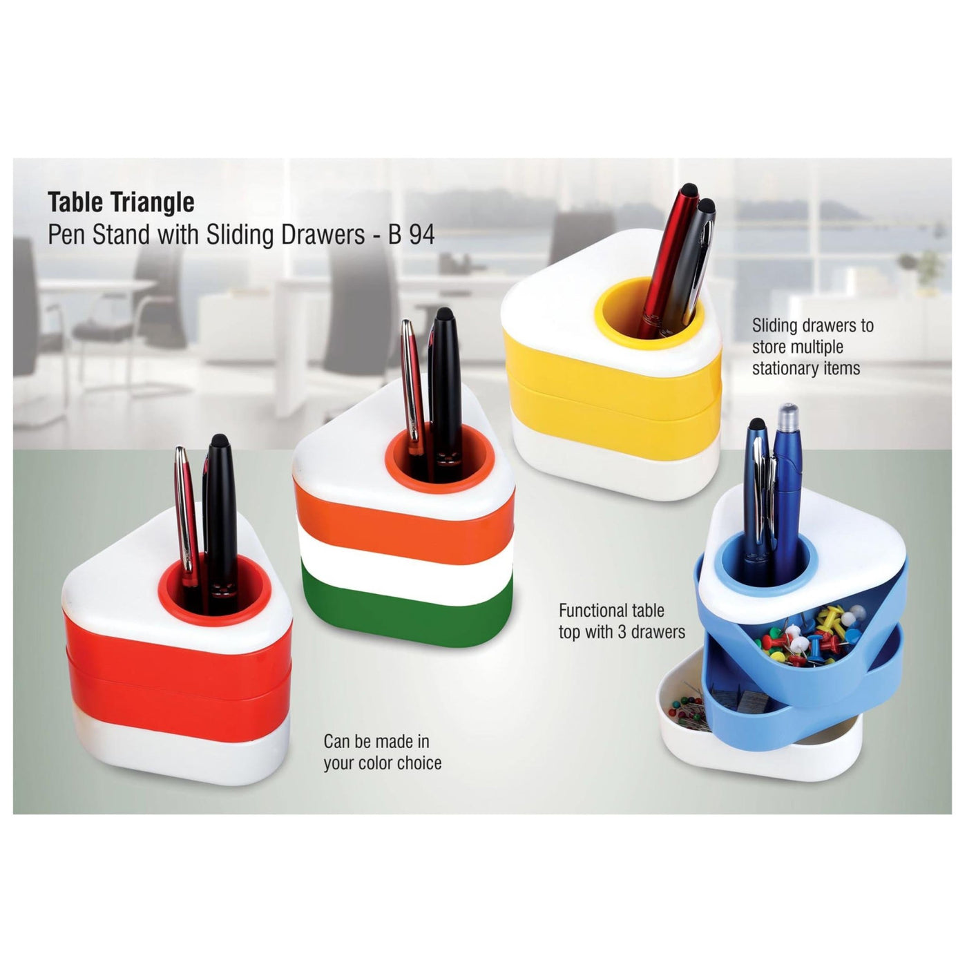 Table Triangle: Pen Stand With Sliding Drawers - B 94 — Mudramart ...