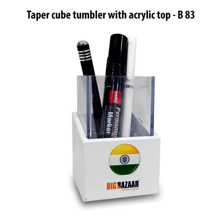 Taper Cube Tumbler With Acrylic Top - B 83 - Mudramart Corporate Giftings
