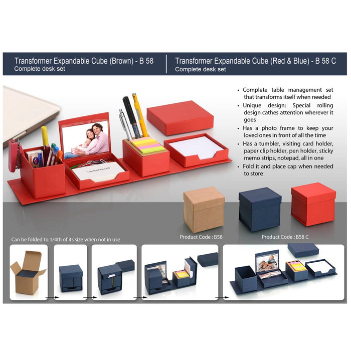 Transformer Expandable Cube Complete Desk Set [Brown] - B 58 - Mudramart Corporate Giftings