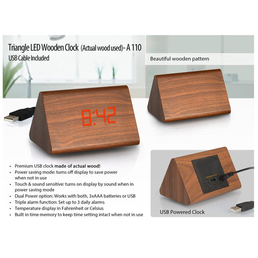 Triangle LED Wooden Clock - A 110 - Mudramart Corporate Giftings