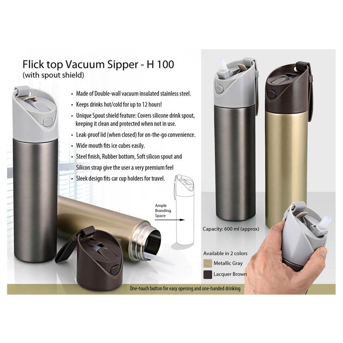Vacuum Flask With Flick Open Top - 600 ml - H100 - Mudramart Corporate Giftings