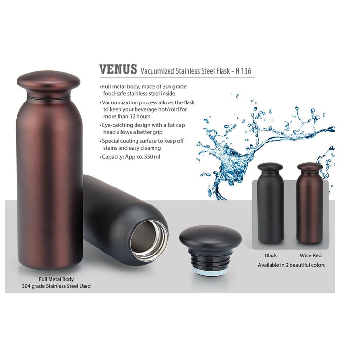 Venus Vacuumized Stainless Steel Flask - 550 ml - H136 - Mudramart Corporate Giftings