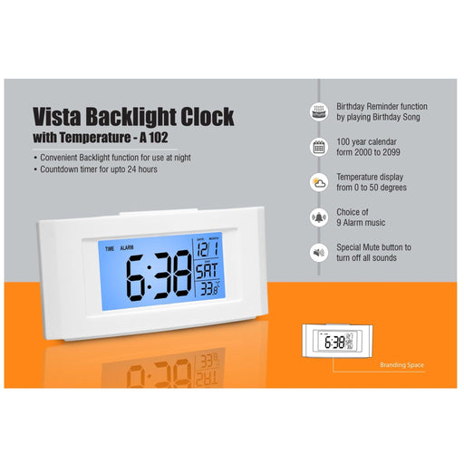 Vista Backlight Clock with Temperature - A 102 - Mudramart Corporate Giftings