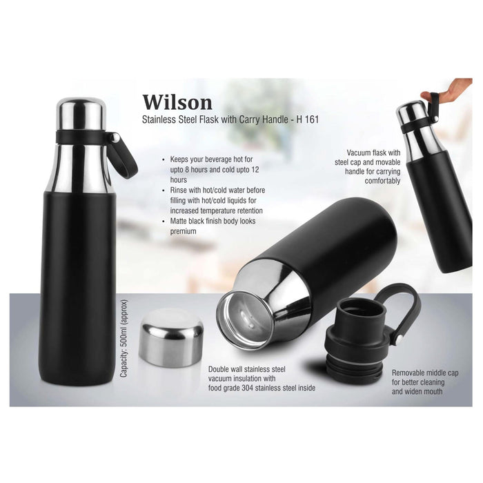 Wilson: Stainless Steel Flask With Carry Handle - 500 ml - H161 - Mudramart Corporate Giftings