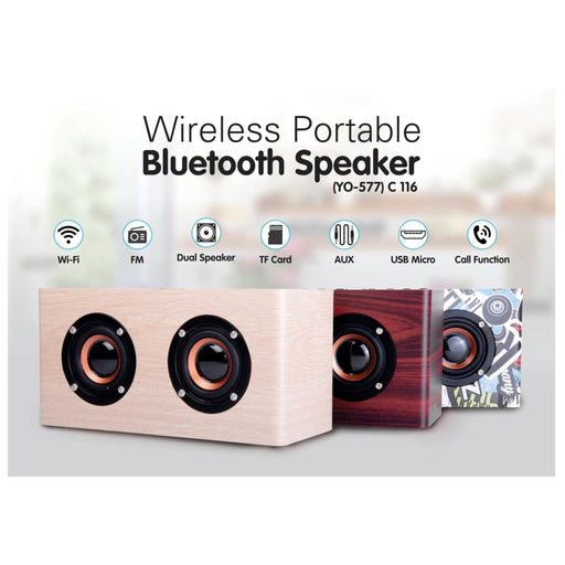 Wooden Bluetooth Double Speaker | With USB / TF Card / Aux / FM / Mic In (YO – 577) - C 116 - Mudramart Corporate Giftings