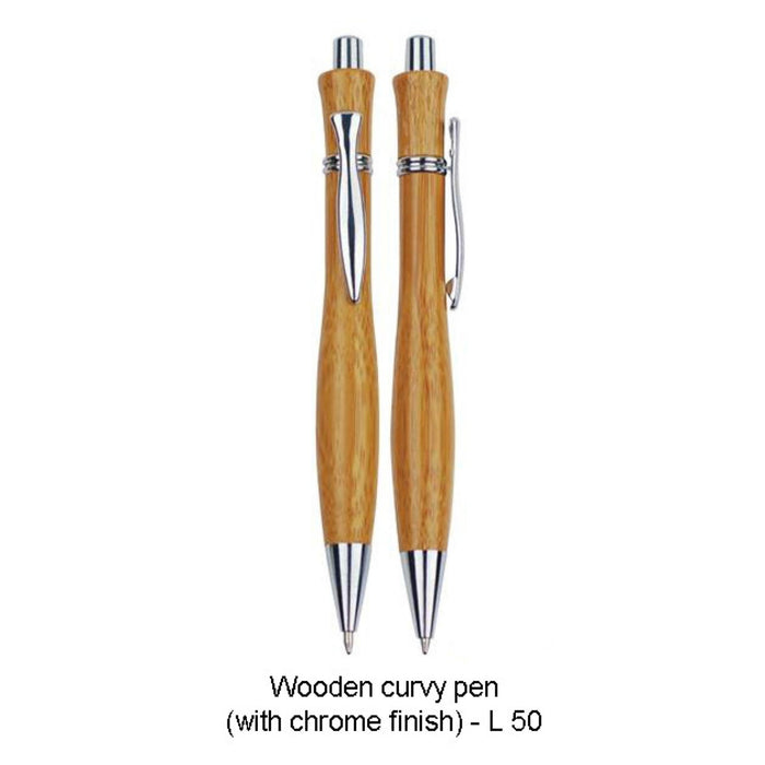 Wooden Curvy Pen (With Chrome Finish) - L50 - Mudramart Corporate Giftings