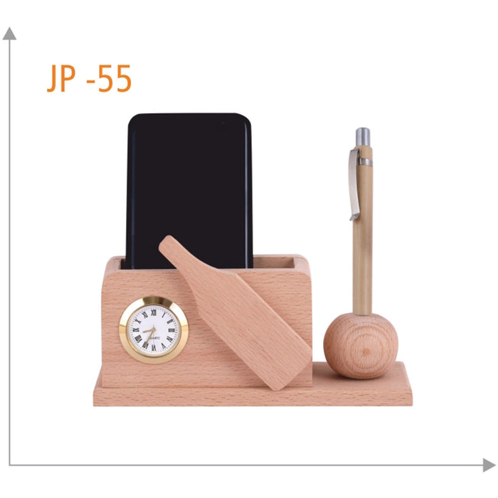 Wooden Pen Stand & Phone Holder with Clock - JP 55 - Mudramart Corporate Giftings