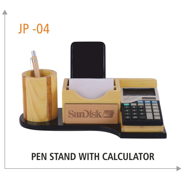 Wooden Pen Stand with Calculator - JP 04 - Mudramart Corporate Giftings