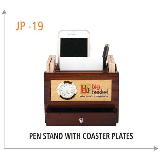 Wooden Pen Stand with Caster Plates - JP 19 - Mudramart Corporate Giftings