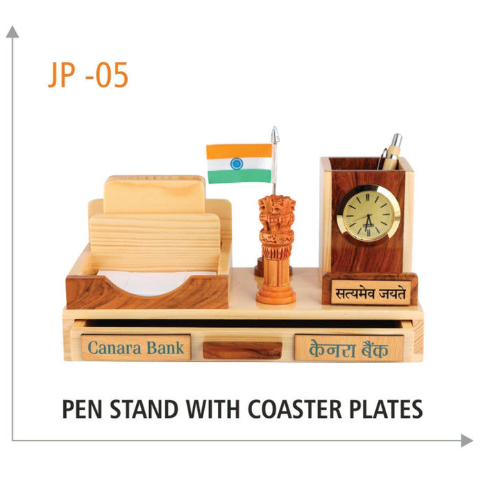 Wooden Pen Stand with Coaster Plates - JP 05 - Mudramart Corporate Giftings
