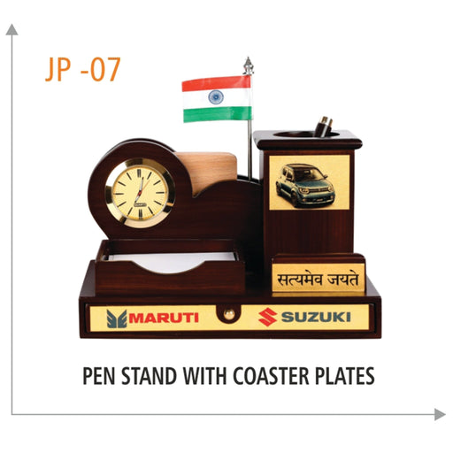 Wooden Pen Stand with Coaster Plates - JP 07 - Mudramart Corporate Giftings
