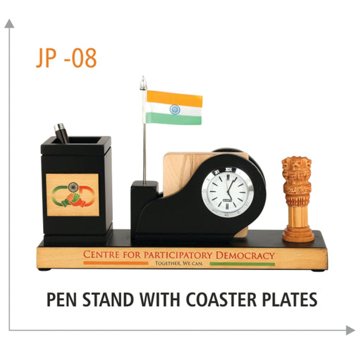 Wooden Pen Stand with Coaster Plates - JP 08 - Mudramart Corporate Giftings