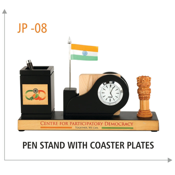 Wooden Pen Stand with Coaster Plates - JP 08 - Mudramart Corporate Giftings