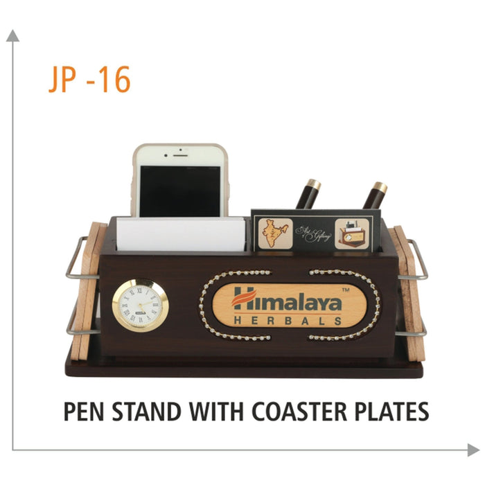 Wooden Pen Stand with Coaster Plates - JP 16 - Mudramart Corporate Giftings