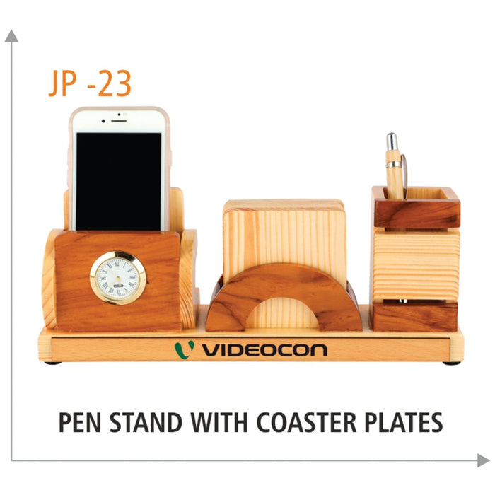 Wooden Pen Stand with Coaster Plates - JP 23 - Mudramart Corporate Giftings