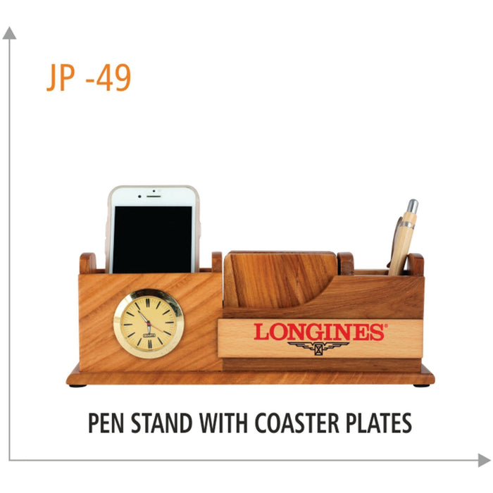 Wooden Pen Stand With Coaster Plates - JP 49 - Mudramart Corporate Giftings