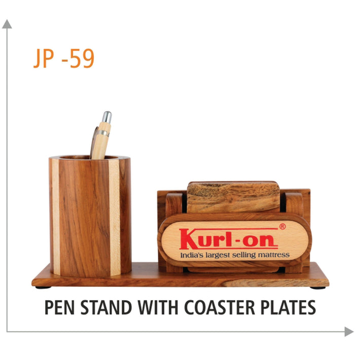 Wooden Pen Stand with Coaster Plates - JP 59 - Mudramart Corporate Giftings