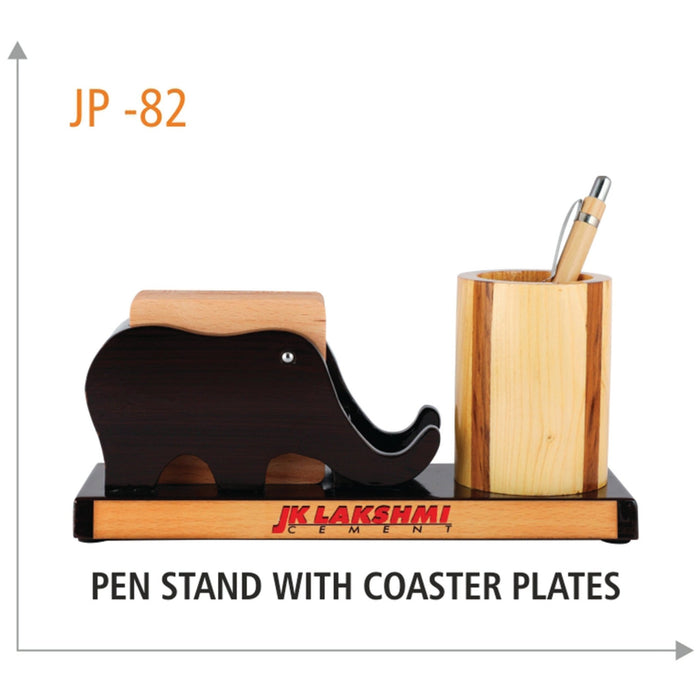 Wooden Pen Stand With Coaster Plates - JP 82 - Mudramart Corporate Giftings
