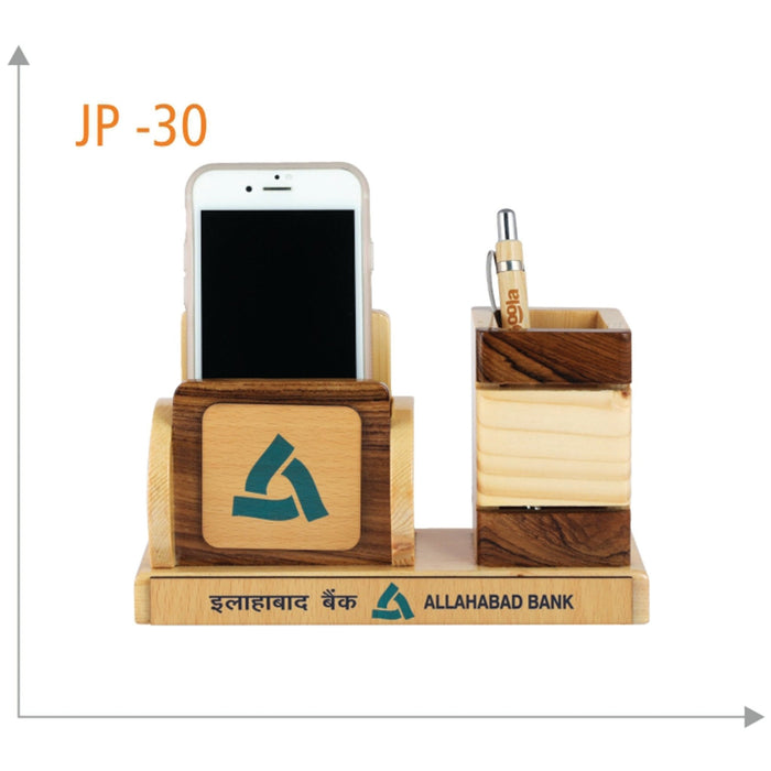 Wooden Pen Stand with Mobile Holder - JP 30 - Mudramart Corporate Giftings
