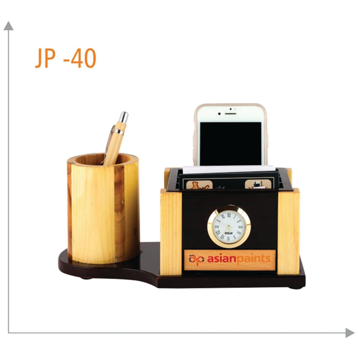Wooden Pen Stand With Mobile Holder - JP 40 - Mudramart Corporate Giftings