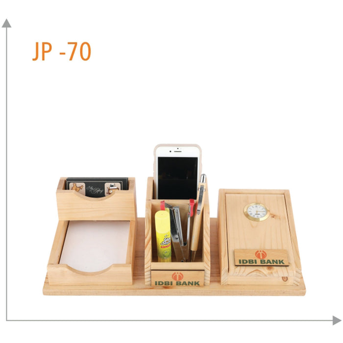 Wooden Pen Stand with Mobile Stand And Table Clock - JP 70 - Mudramart Corporate Giftings