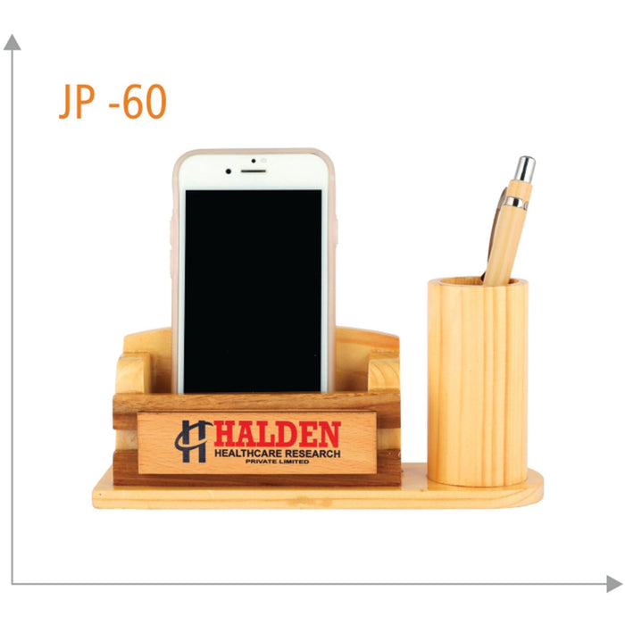 Wooden Pen Stand with Mobile Stand - JP 60 - Mudramart Corporate Giftings