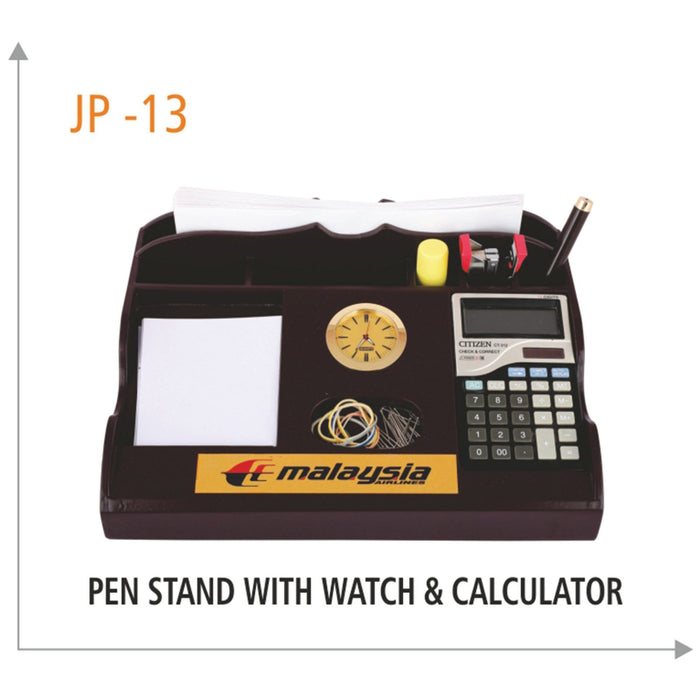 Wooden Pen Stand with Watch & Calculator - JP 13 - Mudramart Corporate Giftings