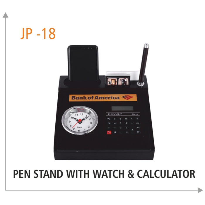 Wooden Pen Stand with Watch & Calculator - JP 18 - Mudramart Corporate Giftings