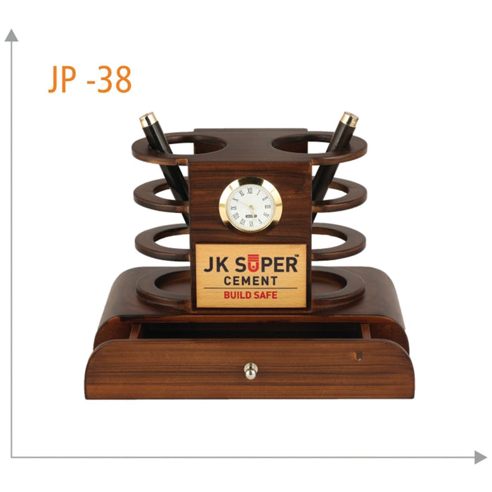 Wooden Pen Stand With Watch - JP 38 - Mudramart Corporate Giftings
