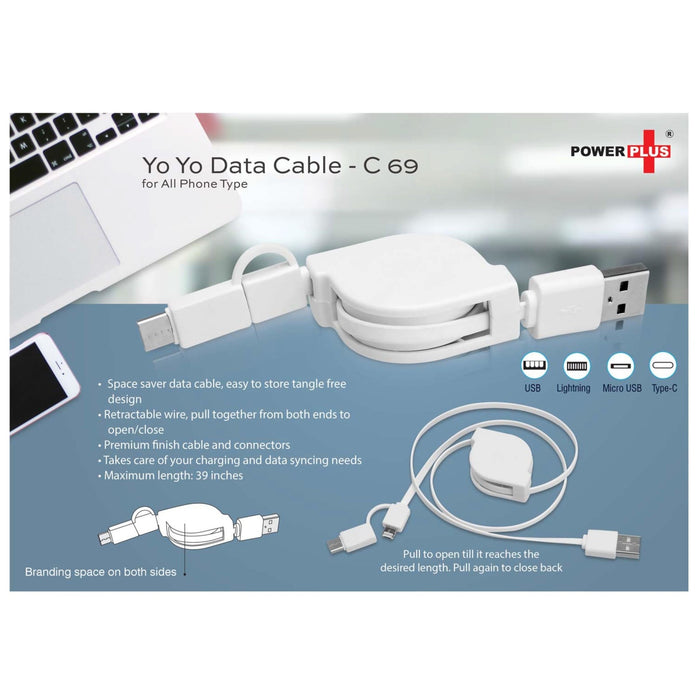 Yo Yo 3 In 1 Data & Charging Cable With USB C Type Port - C 69 - Mudramart Corporate Giftings
