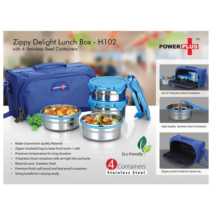 Zippy Delight: 4 Container Lunch Box Steel Containers - H102 - Mudramart Corporate Giftings